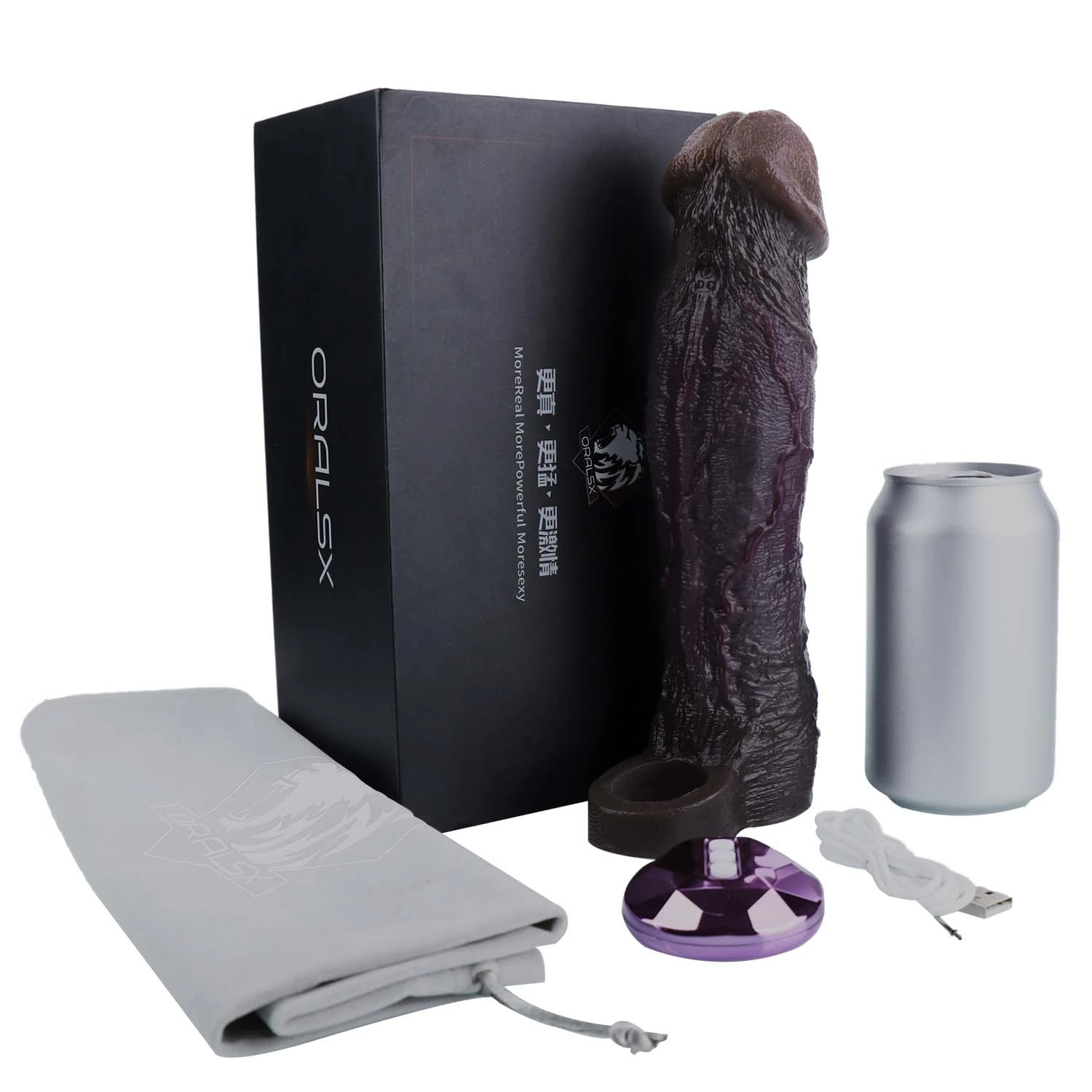 Leo 9.1"×2.2" Huge Black Realistic Silicone Penis Extender | 10 Vibration Modes